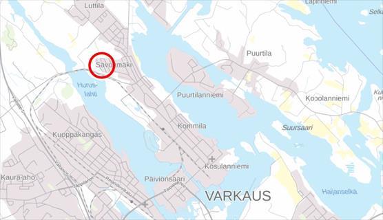 Kartta Savonmäen alueen sijainnista.