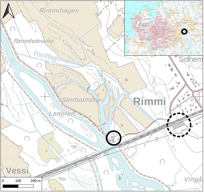 Kuvassa on kartta, johon on merkitty Kokkolassa sijaitseva Rimmin entisten nahkatehtaiden alue.
