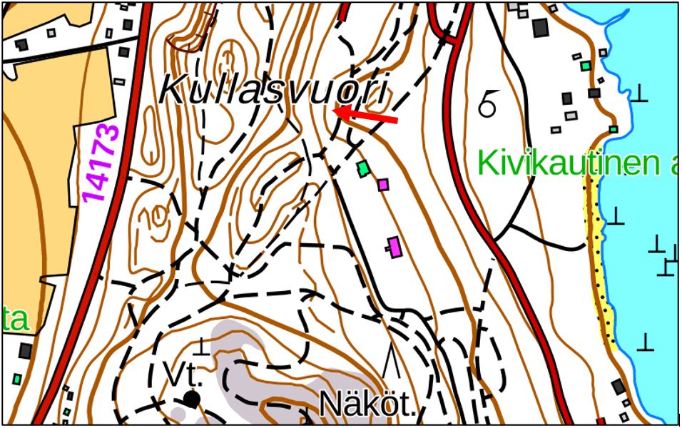 Kuvassa on karttakuva Padasjoen Kullasvuoren alueesta.