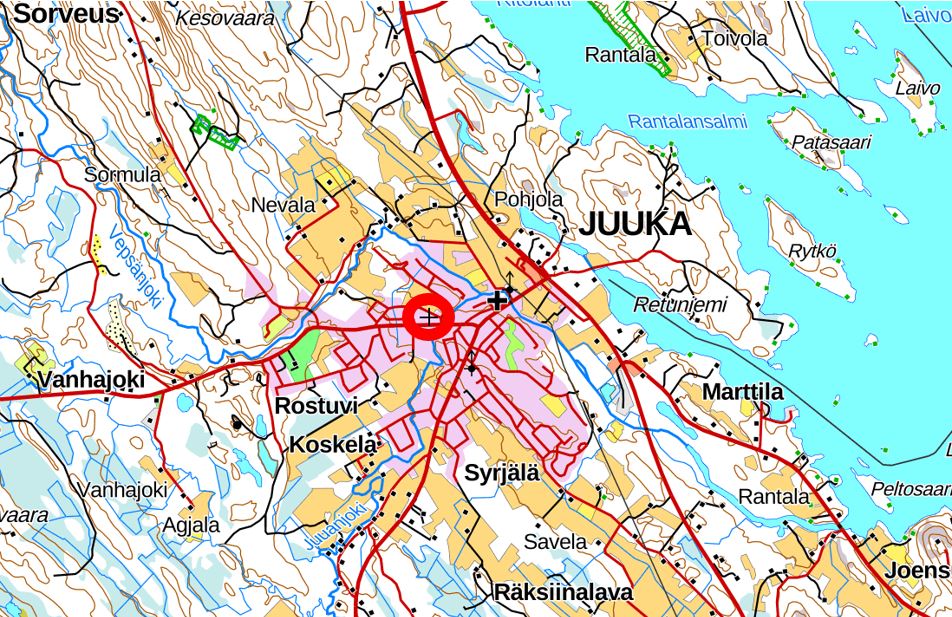 Kuvassa on karttakuva Juuan vanhasta kaatopaikasta.