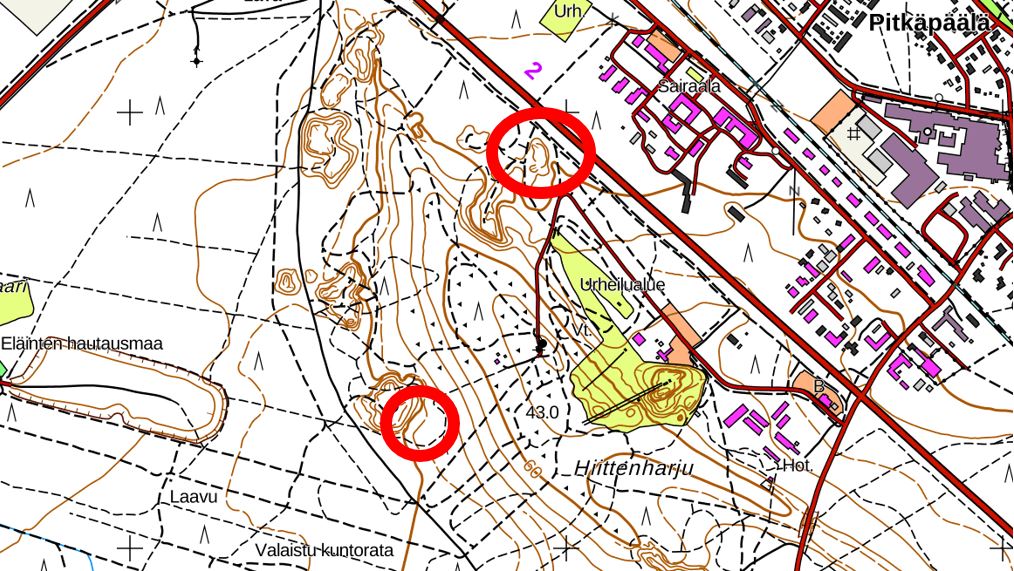 Kuvassa on karttakuva Harvavallan kaatopaikka-alueiden sijainnista.