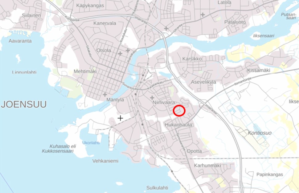 Karttakuva vanhasta korjaamoalueesta Joensuussa.