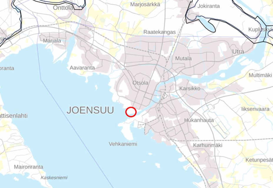 Karttakuva, jossa on merkitty vanha kaatopaikka.