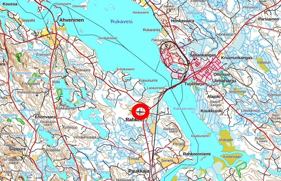 Karttakuva, johon on merkitty Rahkeen vanha kaatopaikka Joensuussa.