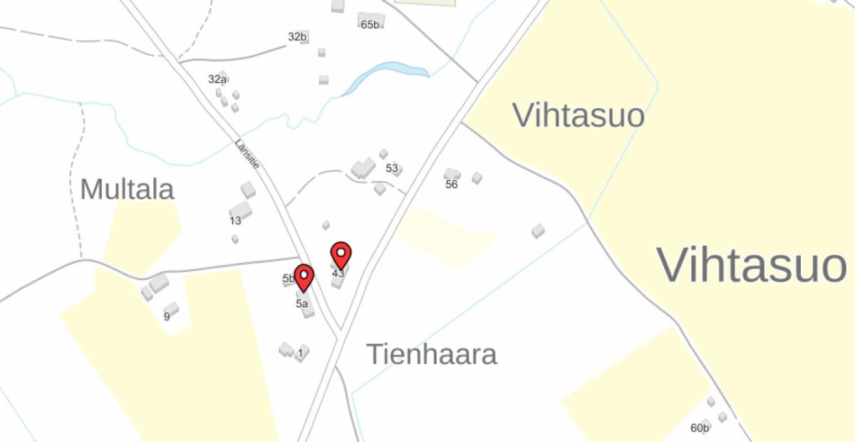 Kuvassa on kartta, johon on merkitty entiset kyläkaupat Juuassa.