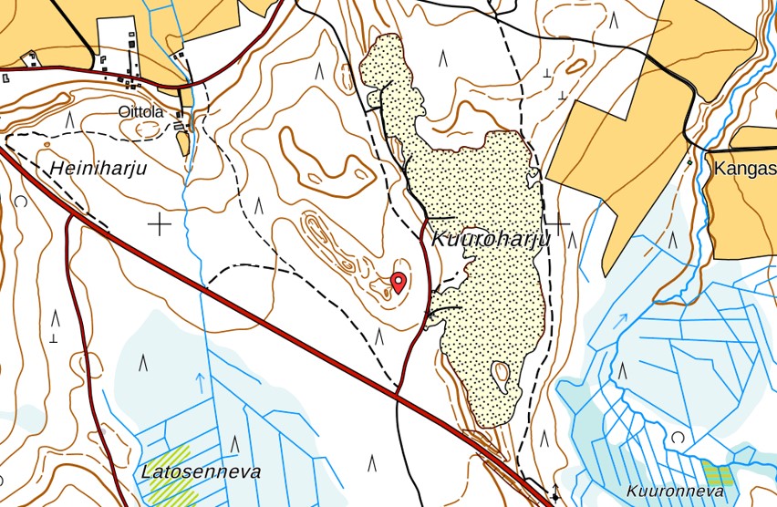 Karttakuva, johon on merkitty Pohjan entinen kaatopaikka-alue.