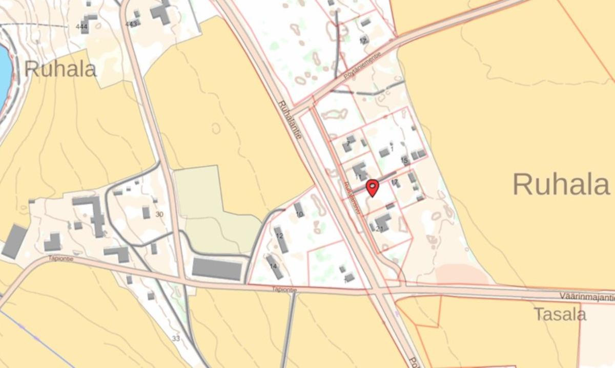 Karttakuvaan on merkitty entisen Ruhalan pylväskyllästämö alue Ruovedellä.