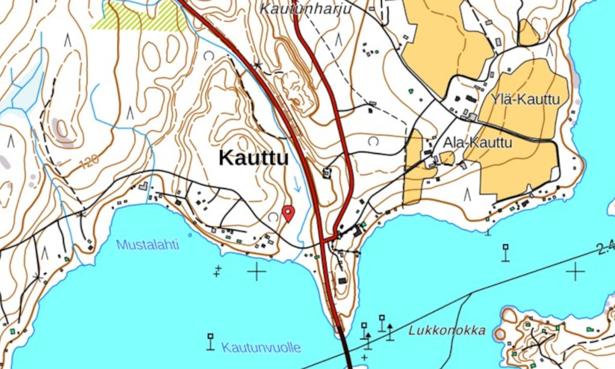 Karttakuvaan on merkitty entisen Kautun pylväskyllästämö Ruovedellä.