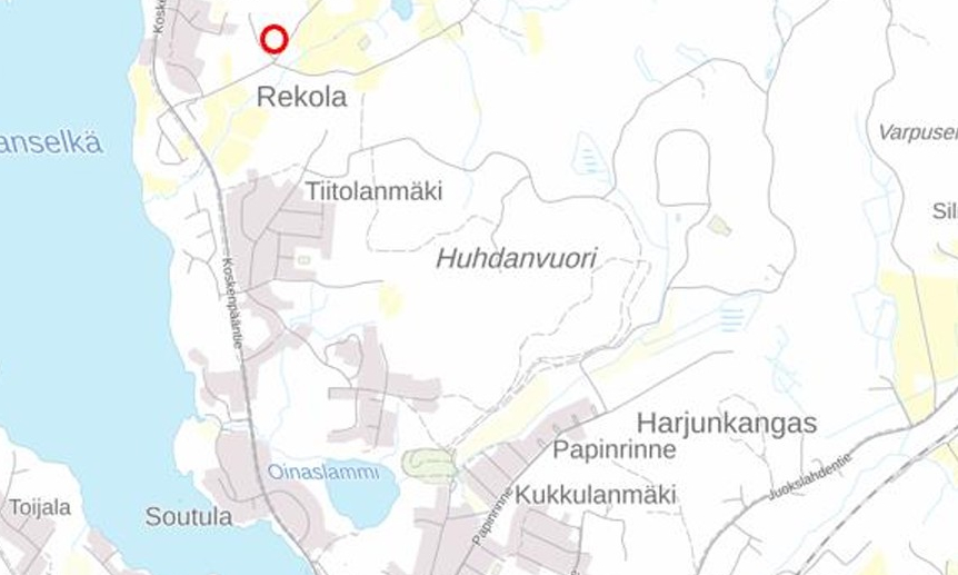 Kuvassa on kartta, johon on merkitty Ryypön saha Jämsänkoskella.